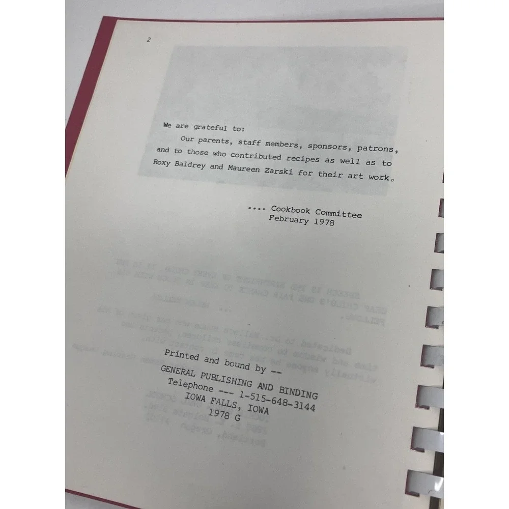T.M.O.S. Hearing League Spiral Cookbook Community 1978 Iowa Falls, Iowa
